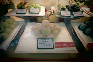 Verschiedene Lebensmittel auf einem Blatt Papier mit Preisplaketten, umgeben von anderen Gegenständen.