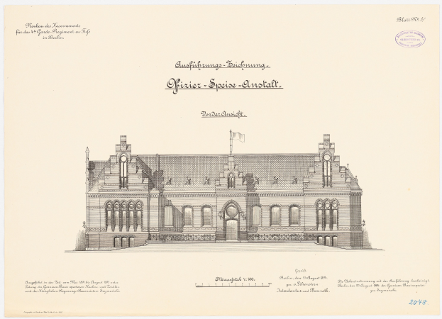 Zeichnung des Hauptsaals des Deutschen Bundestages in Berlin mit einer Flagge oben und begleitendem Text.