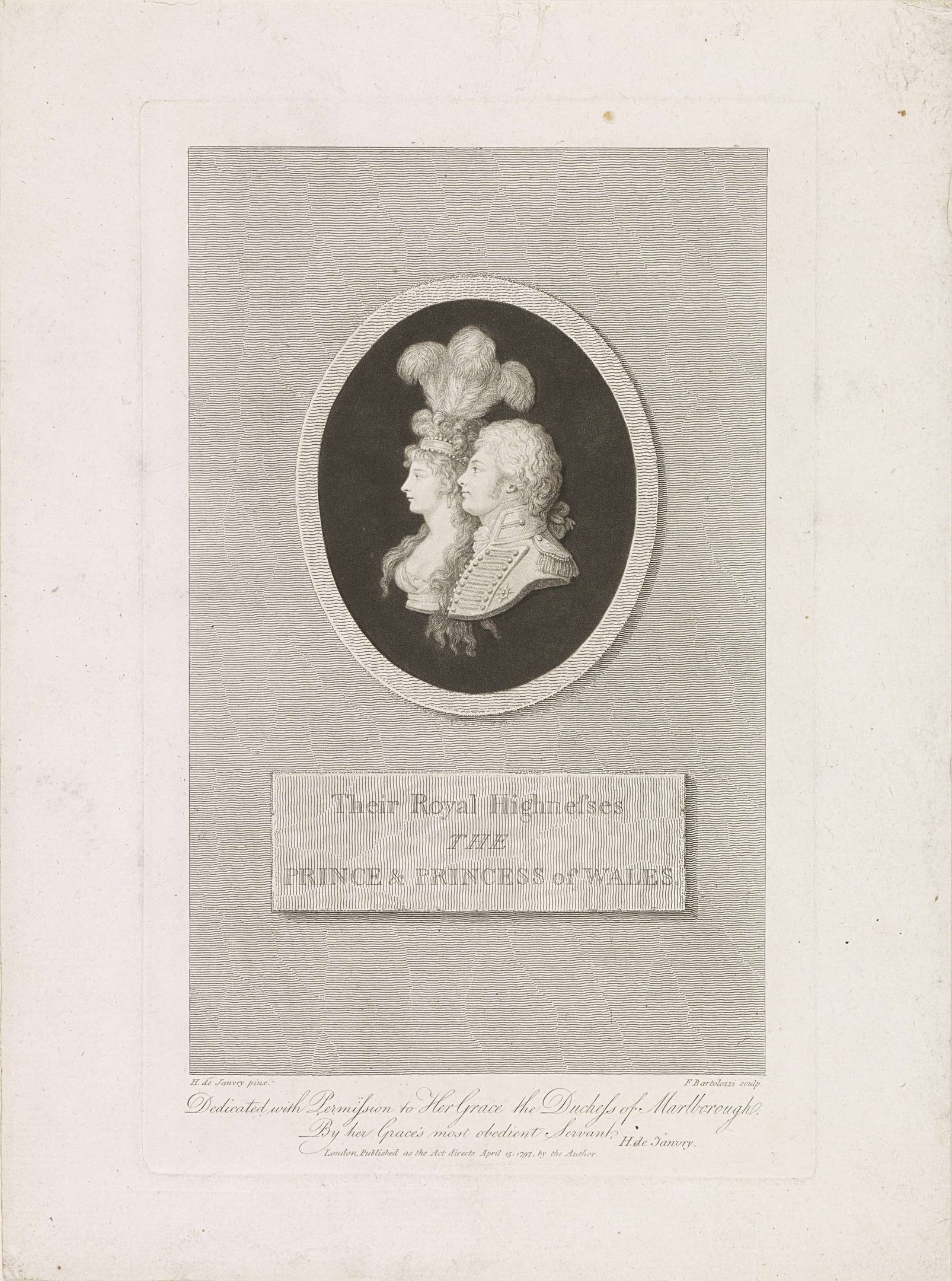 Schwarzes und weißes Bild eines Papiers mit einem Foto des Prinzen und der Prinzessin von Wales neben etwas Text.