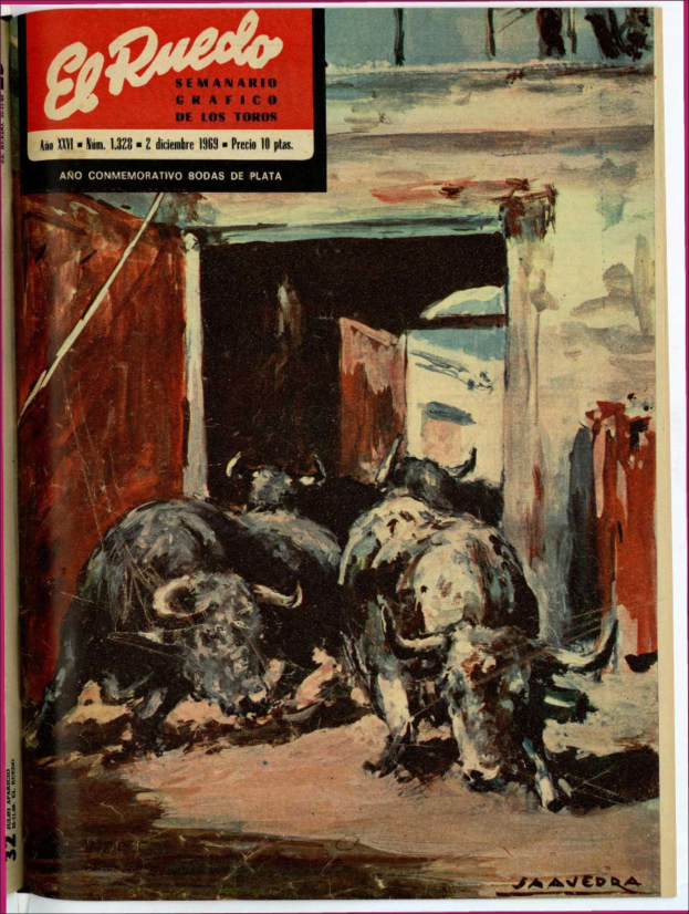 Buchumschlag mit einem Bild eines Stiers in einem Stall, mit einigen Tieren im Vordergrund, einer Wand und einer Tür im Hintergrund und Text oben.