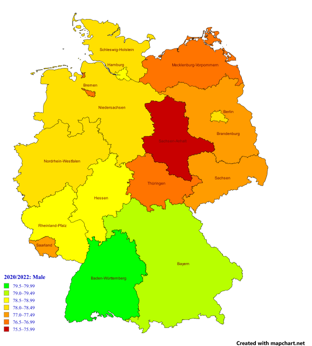 Eine Deutschlandkarte mit farbcodierten Regionen, die den prozentualen Anteil der Menschen in jedem Gebiet darstellen, begleitet von erklärendem Text auf der linken Seite.