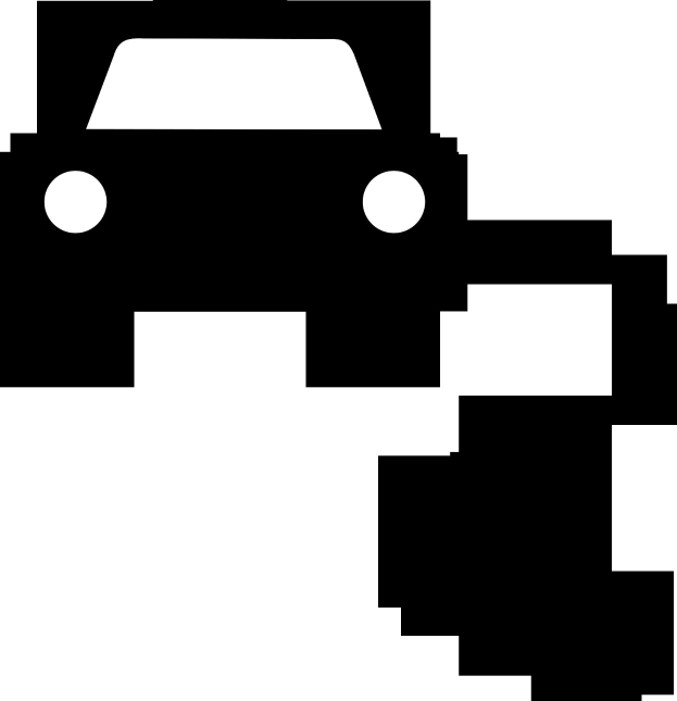 Schwarz-weißes Icon eines Elektroautos, das an ein Stromkabel angeschlossen ist.