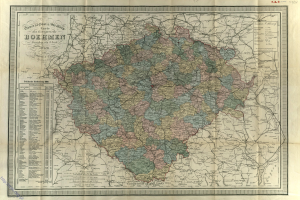 Ein altes Deutschland-Karte mit Bayern und Deutschland hervorgehoben, mit detaillierten Städten, Flüssen und geografischen Merkmalen in Blautönen, Grün und Gelb.