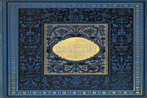 Ein blau-goldenes Buch mit dem Wort "Bayern" auf dem Cover, das mit detaillierten Designs verziert ist.